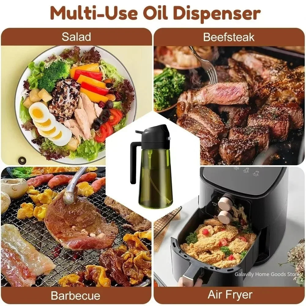 Light-Blocking Olive Oil Sprayer & Dispenser - 470ml 2-in-1 Dark Glass Bottle for Cooking, Salads, Air Fryer, Baking