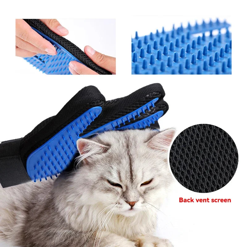 Silicone Pet Grooming Glove - Deshedding Brush for Cats & Dogs, Bath Brush Hair Remover, Gentle Massage Grooming Mitt, Cleans Pet Coat in Minutes