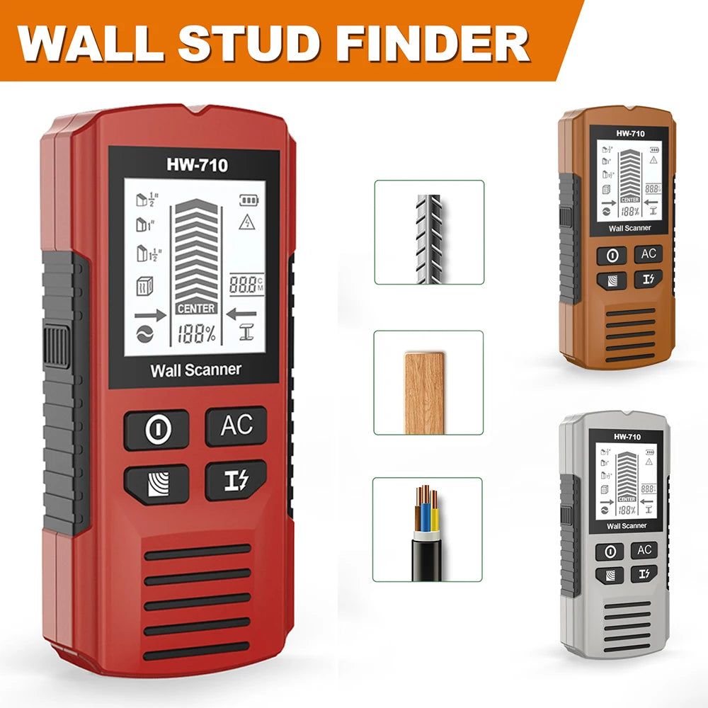 6-in-1 Electronic Stud Finder & Wall Scanner - Detects Wood Studs, Metal, Live AC Wires, Pipes - LCD Display, No Guessing