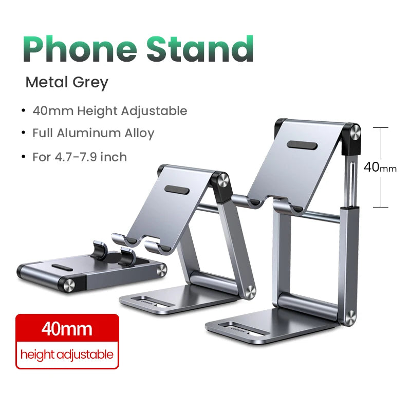 Aluminum Phone & Tablet Desk Stand - Adjustable Foldable Holder for iPhone iPad Galaxy, Anti-Slip Premium Aluminum, Ergonomic Tech Stand