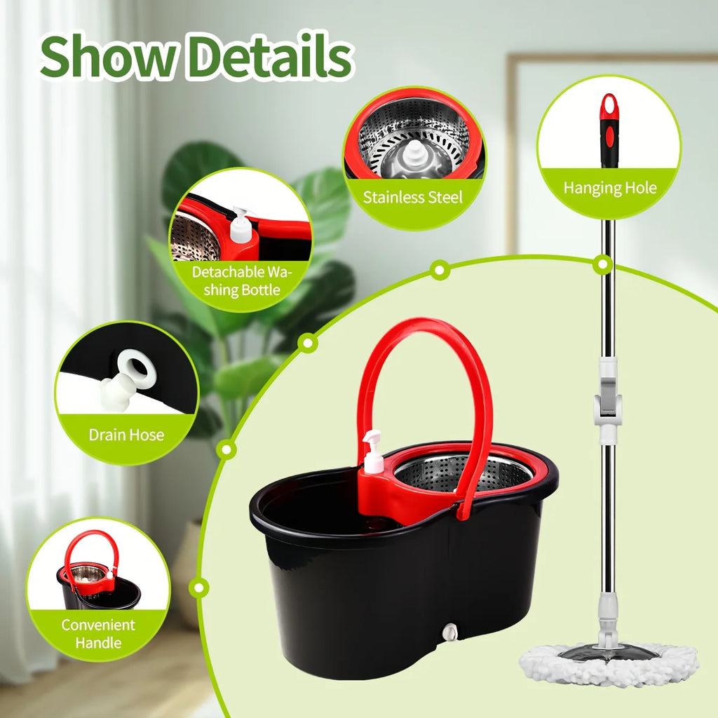 Spin Mop — 360° Rotating, Hands-Free, Easy Wringing, Microfiber, Extendable Handle