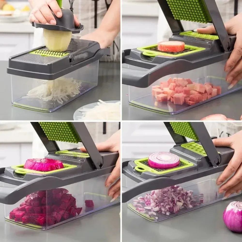 Vegetable Chopper — 12-in-1 Multifunctional, Stainless Steel, Professional Grade, Manual, Dicer