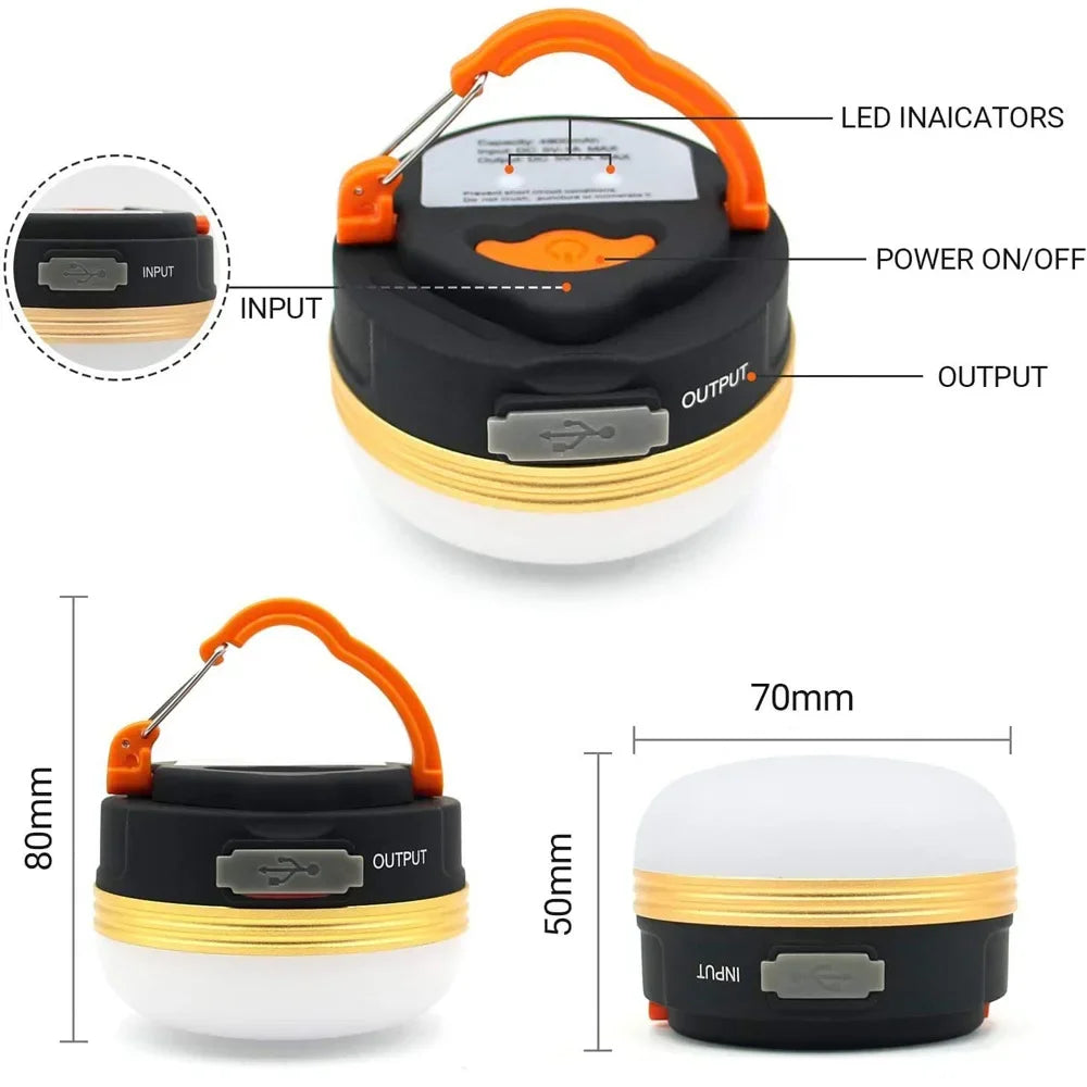 USB Rechargeable LED Camping Lantern - 1800mAh Hanging Tent Light, Power Bank, Emergency, Hiking & Outdoor Work Light