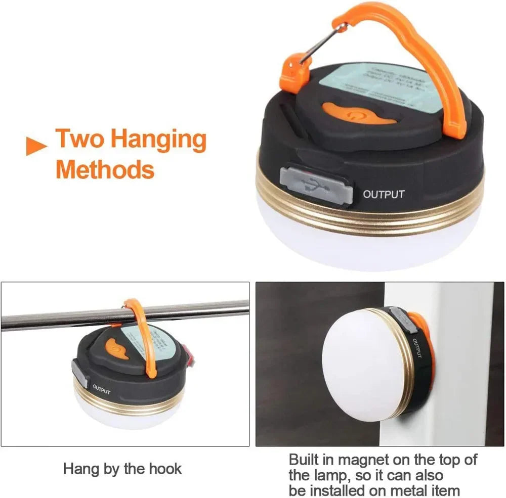 USB Rechargeable LED Camping Lantern - 1800mAh Hanging Tent Light, Power Bank, Emergency, Hiking & Outdoor Work Light