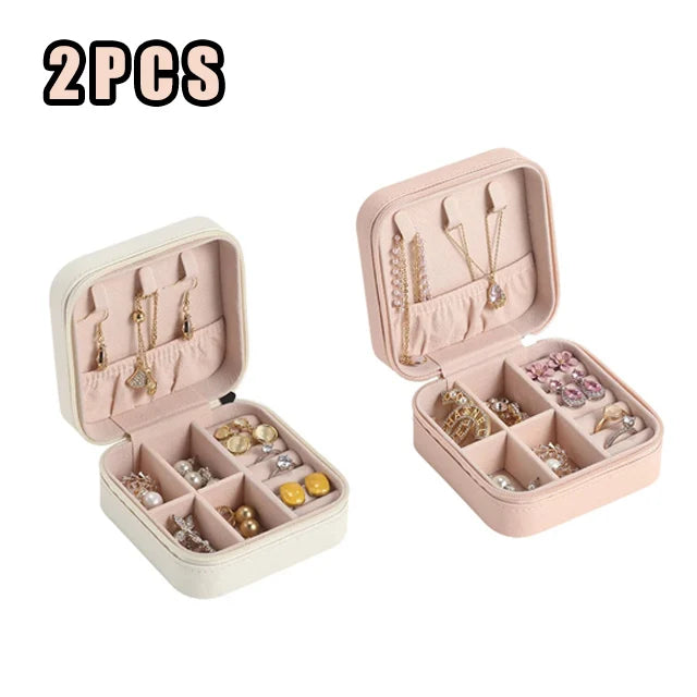 Portable Jewelry Travel Organizer - Compact Leather Case for Earrings Necklaces Rings, Multi-Compartment Travel Jewelry Box, Anti-Tarnish Storage