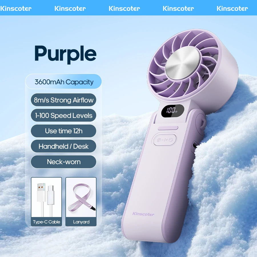 Handheld Turbo Fan — Portable, Rechargeable, Cordless, Personal, Mini, Quiet