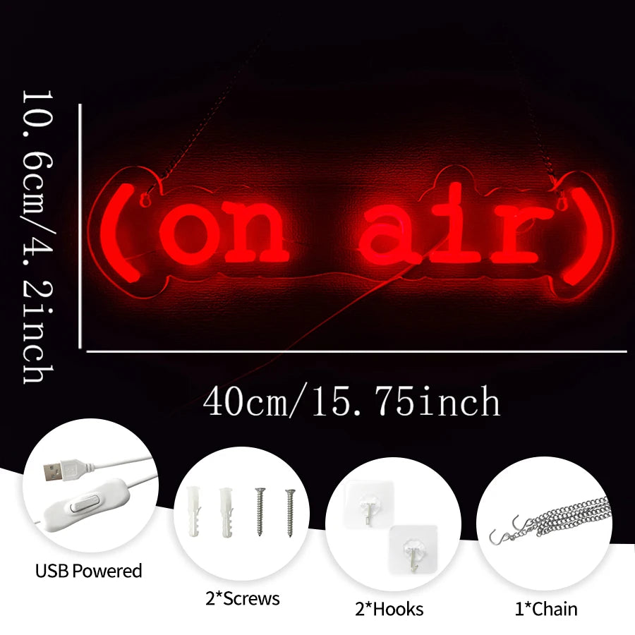 LED Neon ON AIR Sign - USB Powered Wall Decoration Light, Studio Bar Gaming Room Bedroom Decor, Modern Aesthetic Acrylic LED Sign