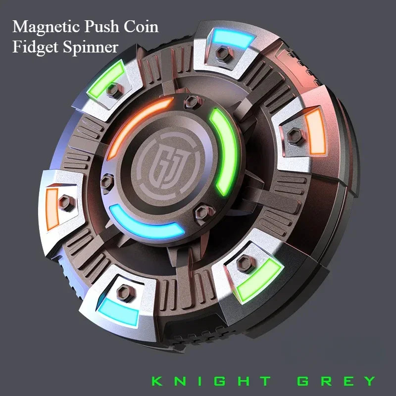 Luminous Metal Magnetic Push Coin Fidget Spinner - Glow-in-the-Dark EDC Stress-Relief Toy, Quiet Click, Pocket-Sized