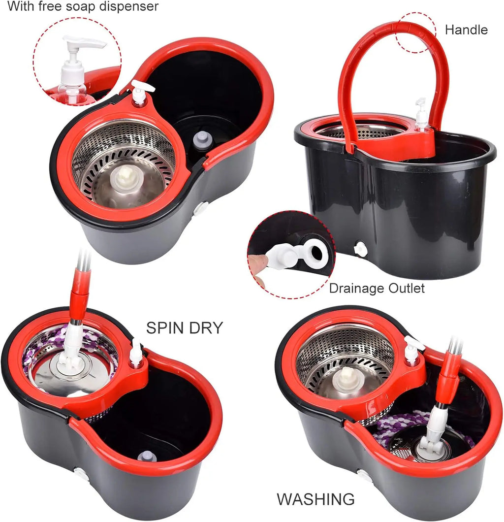 Spin Mop — 360° Rotating, Hands-Free, Easy Wringing, Microfiber, Extendable Handle