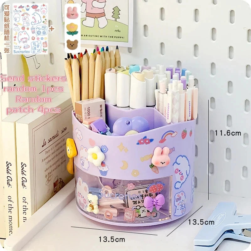 Rotating Desk Organizer - Multi-Compartment Pen Holder, 360 Spinning Office Stationary Caddy, Pencil Storage Box, Home Office Desktop Organizer