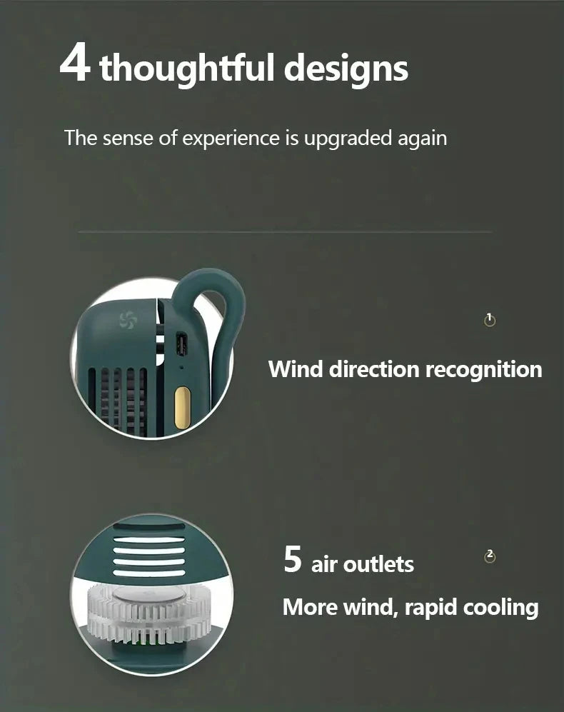 Portable silent mini bladeless electric fan, adjustable 3-speed suspended waist fan, rotating body fan, suitable for outdoor