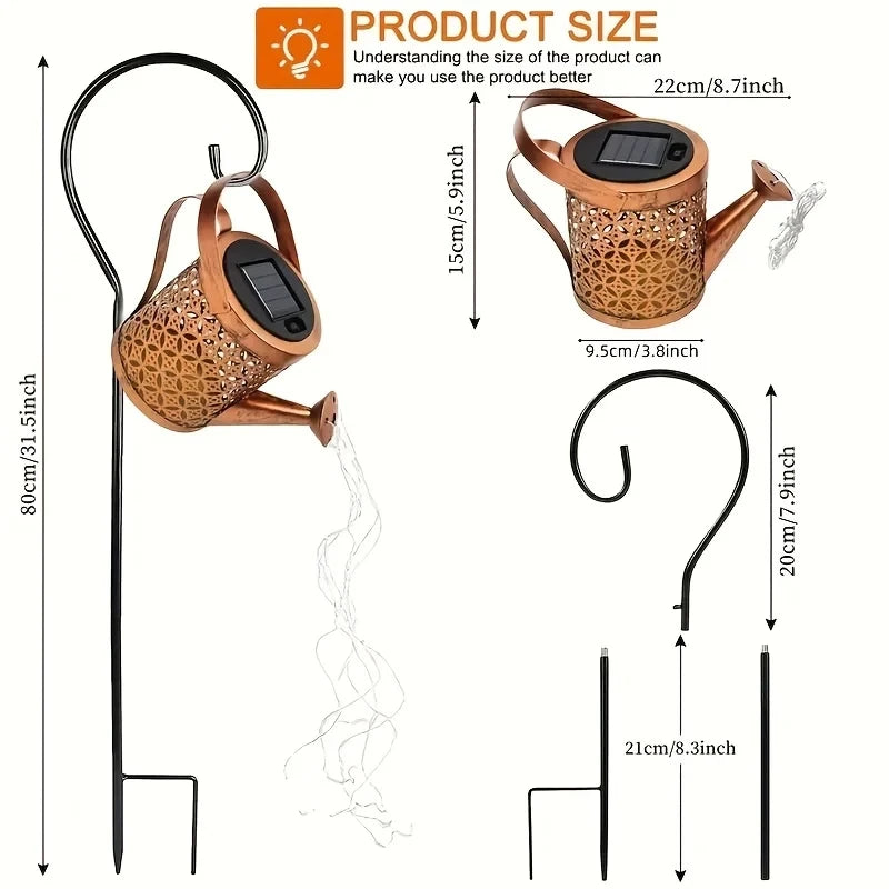 Solar Watering Can Light — Outdoor Garden Decor, Warm White, Waterproof, Hanging, Decorative