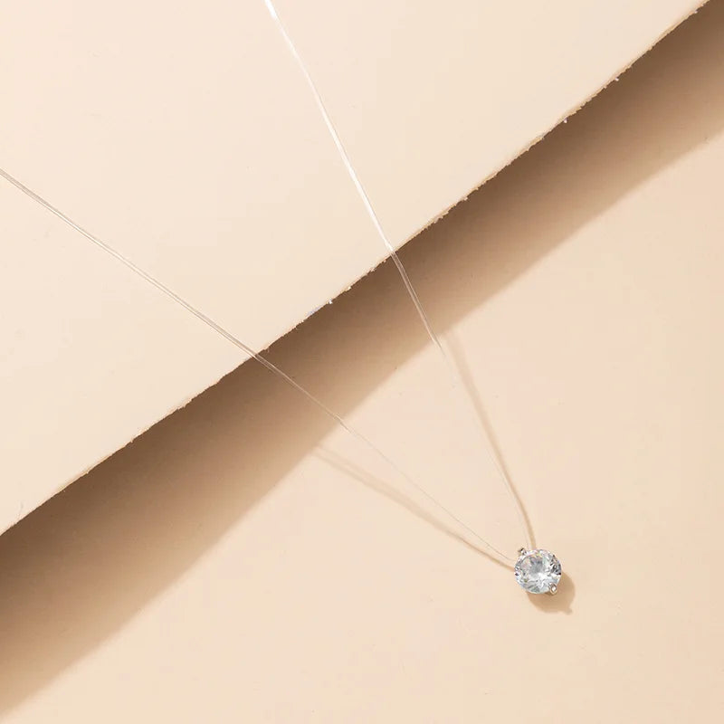Floating Pendant Necklace — Invisible Chain, Sparkling CZ, Dainty, Minimalist, Hypoallergenic, Gift for Her