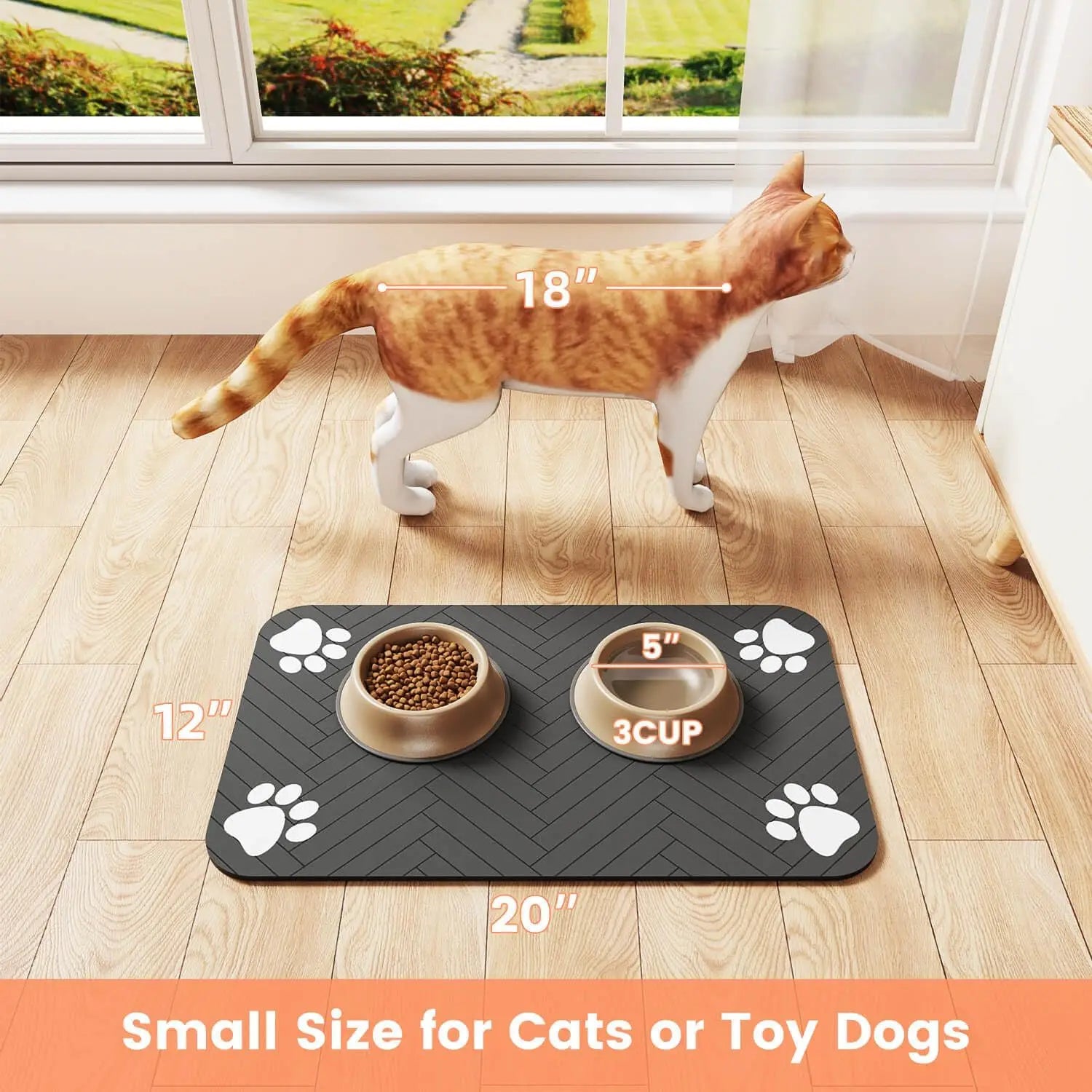 Absorbent Pet Feeding Mat - Waterproof Rubber-Backed Placemat for Dog & Cat Food and Water Bowls, Quick-Dry, Protects Floors