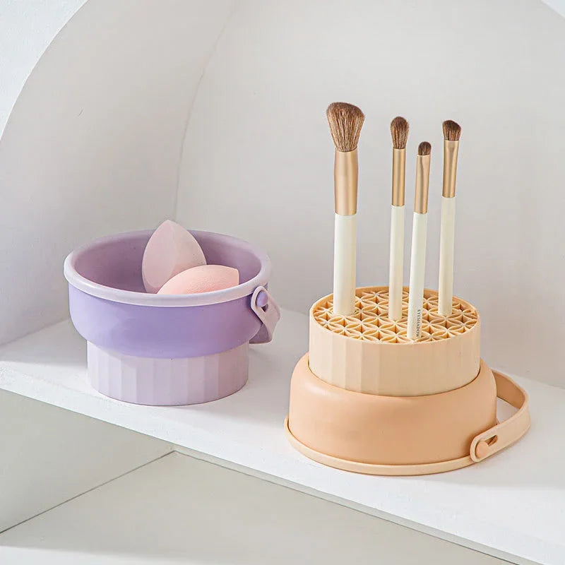Silicone Makeup Brush Cleaning Bowl - Multi-Texture Wash Mat & Drying Stand, Deep Clean Brushes & Beauty Sponges in 60 Seconds