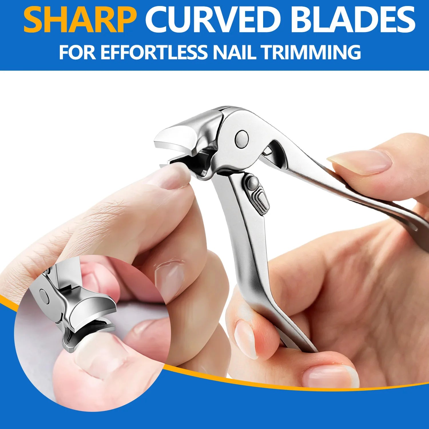 Nail Clipper — Curved Tip, Long Handle, Ergonomic, Stainless Steel, Sharp, Precise