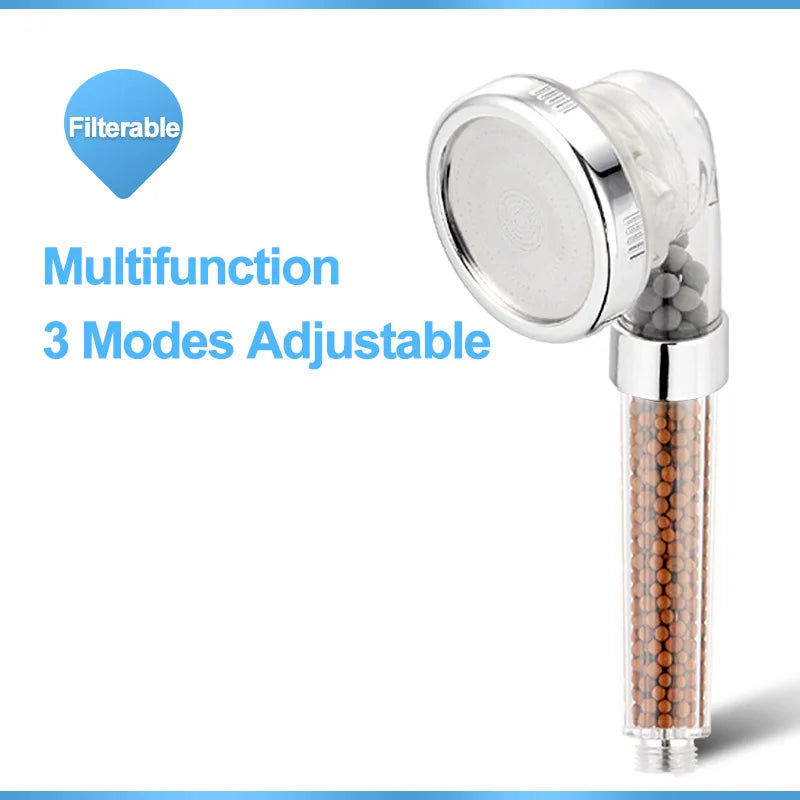 High-Pressure 3-Mode Filter Shower Head - Anion Mineral Bead Filtration, Water-Saving, Spa-Style Nozzle (Universal Fit)