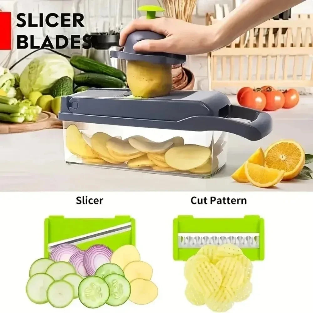 Vegetable Chopper — 12-in-1 Multifunctional, Stainless Steel, Professional Grade, Manual, Dicer