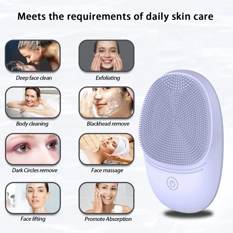 Sonic Silicone Facial Cleansing Brush - Electric Vibrating Face Scrubber, Deep Pore Exfoliator, Waterproof Skin Care Massager, USB Rechargeable