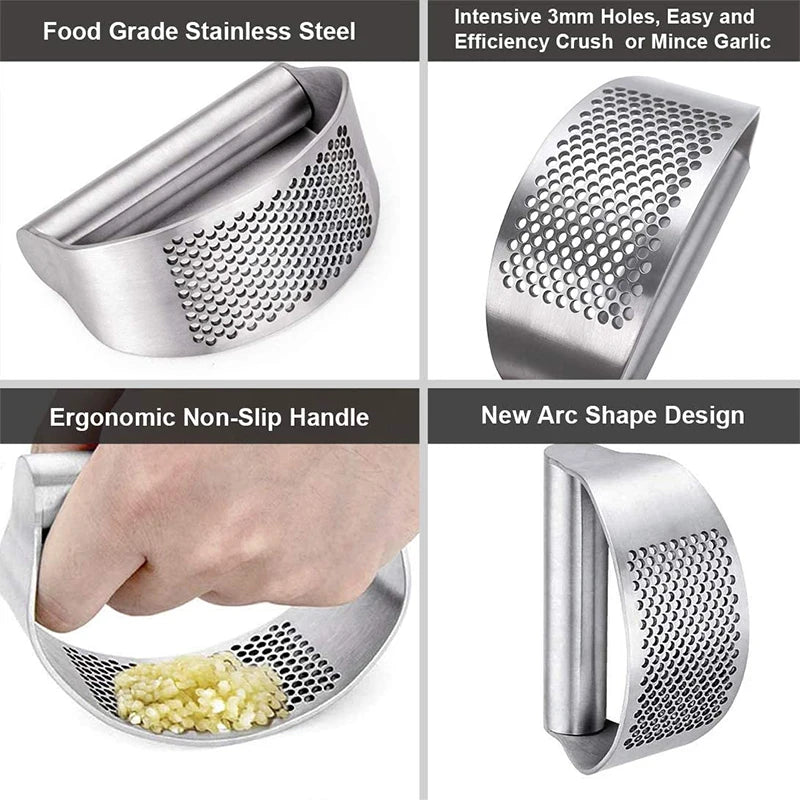 Stainless Steel Rocker Garlic Press - One-Hand Crusher for Garlic, Ginger & Herbs (No Peeling Needed, Dishwasher Safe)