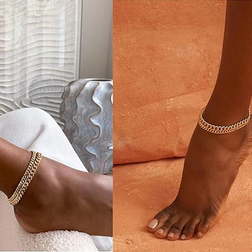 Gold Anklet — Chunky Cuban Link, Waterproof, Durable, Tarnish-Resistant, Everyday Wear