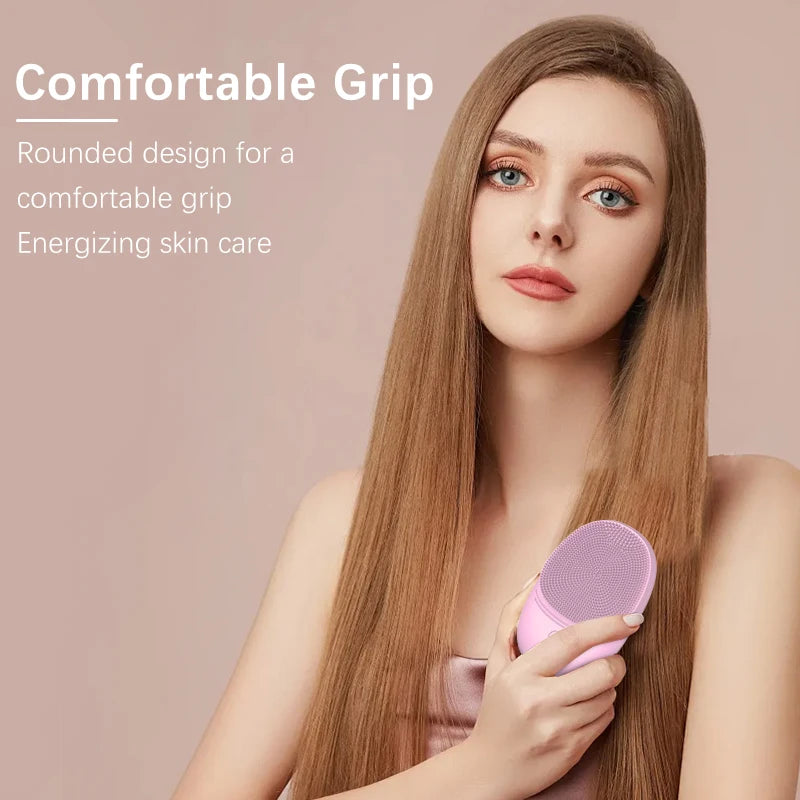 Sonic Silicone Facial Cleansing Brush - Electric Vibrating Face Scrubber, Deep Pore Exfoliator, Waterproof Skin Care Massager, USB Rechargeable