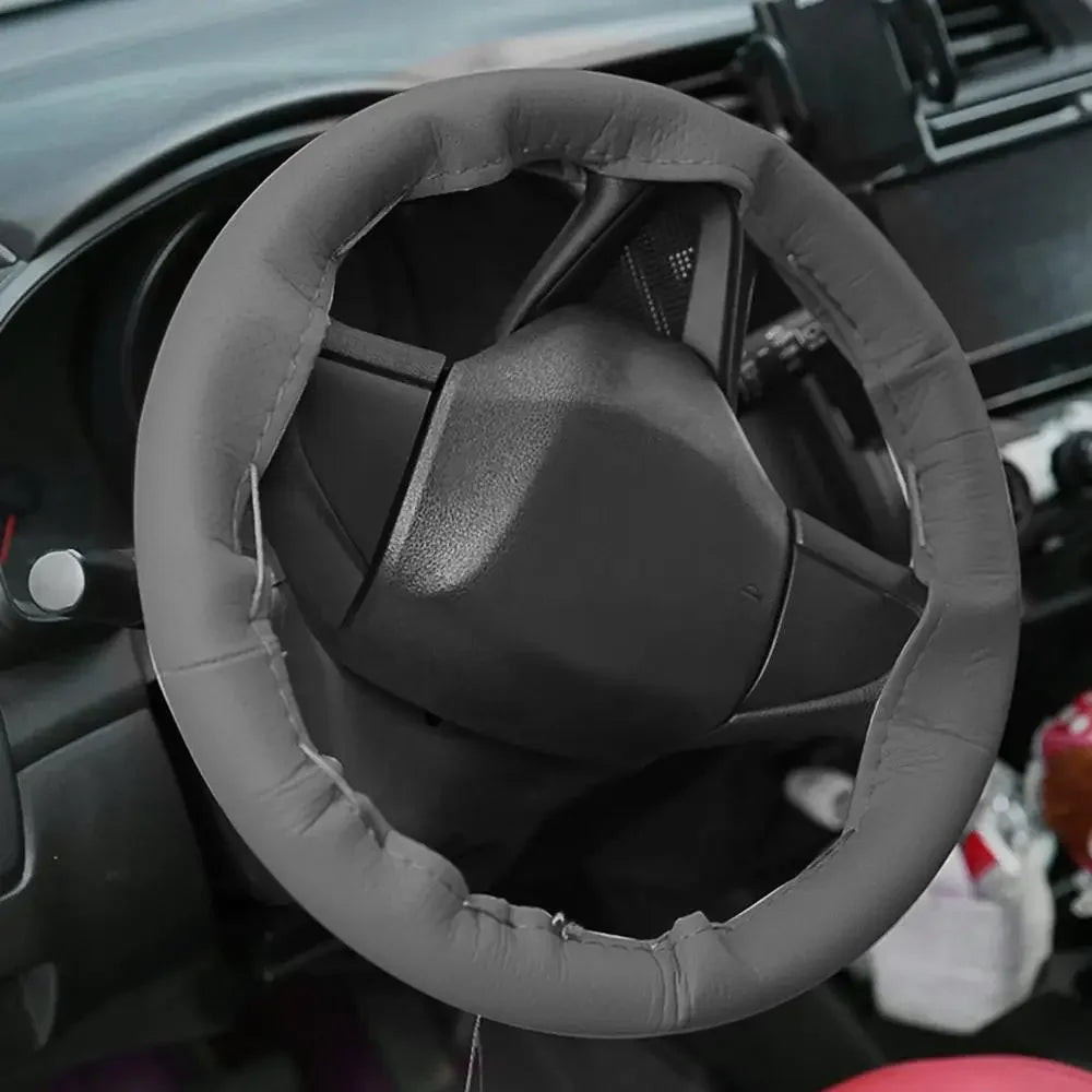 Hand-Stitched PU Leather Steering Wheel Cover - Custom-Fit DIY Kit with Needle & Thread, Non-Slip Grip (Fits 14.5-15.5")