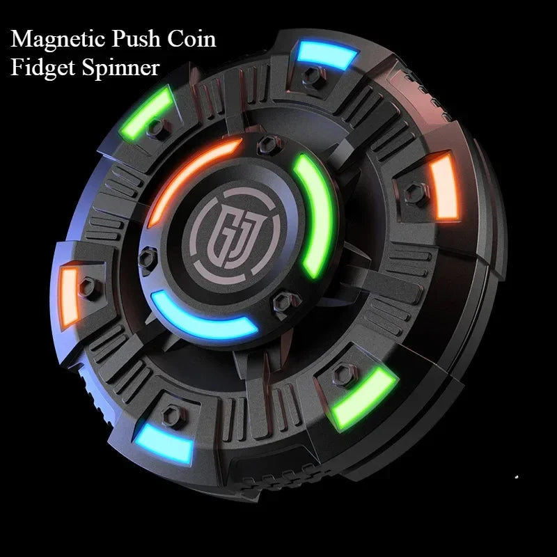 Luminous Metal Magnetic Push Coin Fidget Spinner - Glow-in-the-Dark EDC Stress-Relief Toy, Quiet Click, Pocket-Sized