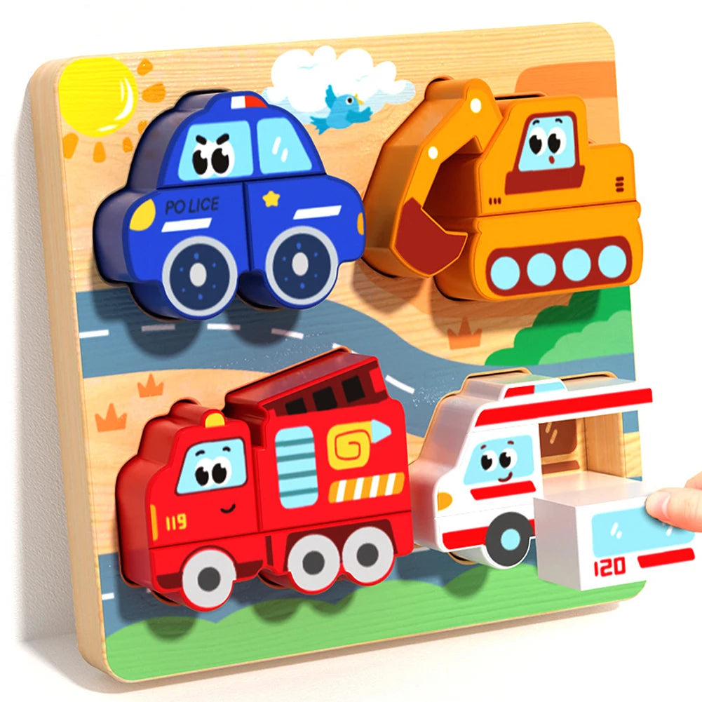 4-in-1 Wooden Animal Puzzle Set - Montessori Cognitive Jigsaw Learning Toy for Toddlers Ages 1-4, Develops Shape & Color Recognition