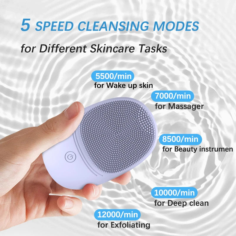 Sonic Silicone Facial Cleansing Brush - Electric Vibrating Face Scrubber, Deep Pore Exfoliator, Waterproof Skin Care Massager, USB Rechargeable
