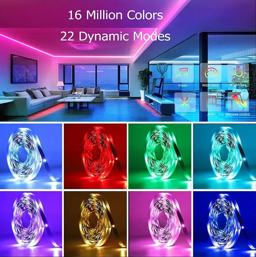 Smart RGB LED Strip Lights with Music Sync - WiFi/Bluetooth App Control, 16M Colors, Bedroom Gaming TV Backlight Decor (1m-30m)