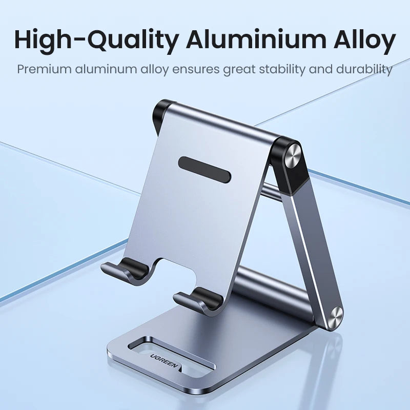 Aluminum Phone & Tablet Desk Stand - Adjustable Foldable Holder for iPhone iPad Galaxy, Anti-Slip Premium Aluminum, Ergonomic Tech Stand