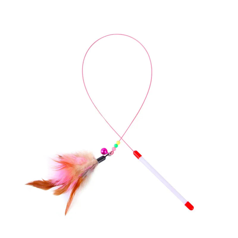 Interactive Cat Teasing Wand - Feather + Bell + Plush Mouse Wire Toy, 14 Color Variants for Indoor Play & Exercise