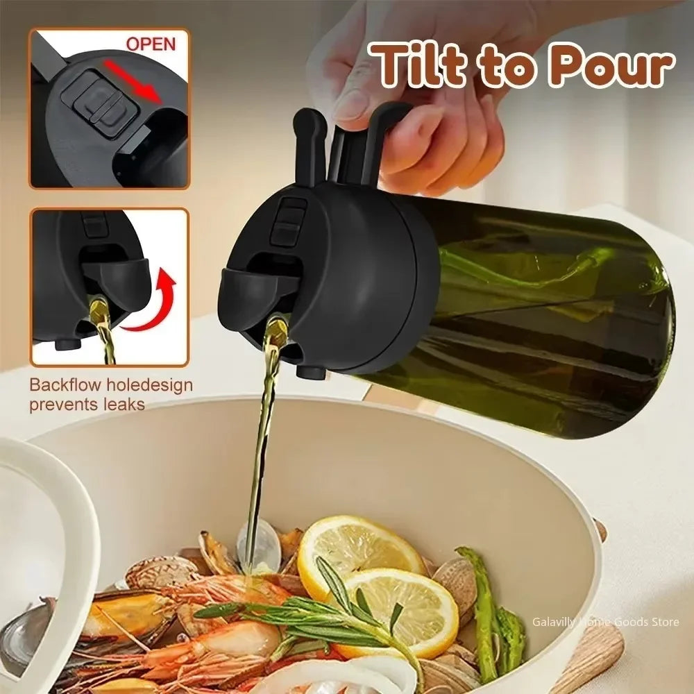 Light-Blocking Olive Oil Sprayer & Dispenser - 470ml 2-in-1 Dark Glass Bottle for Cooking, Salads, Air Fryer, Baking