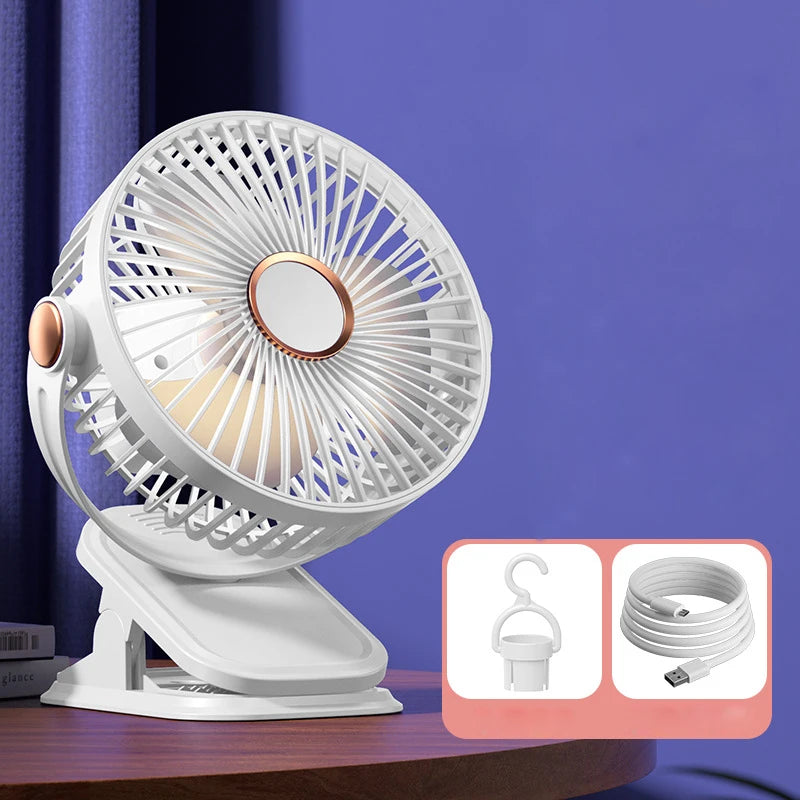 Portable Stroller Fan — USB Rechargeable, Flexible Tripod, Clip-On, Quiet, Safe for Babies