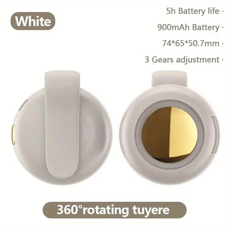 Hands-Free Bladeless Wearable Mini Fan - 3 Speeds, USB Rechargeable, Clips to Waist or Sits on Desk for Personal Cooling