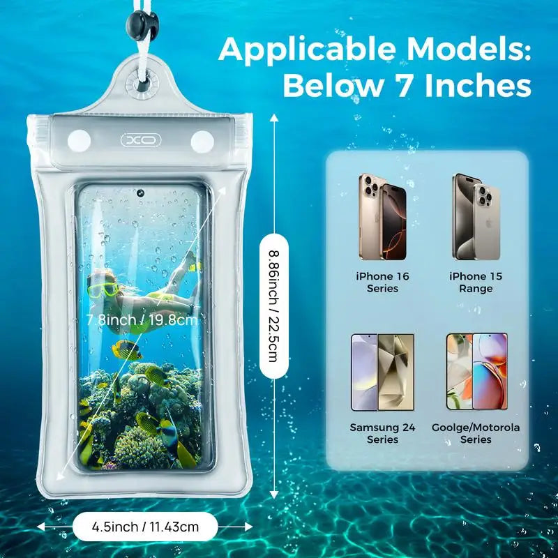 Waterproof Phone Pouch — 2-Pack, Submersible, Underwater, Swimming, Beach, Pool, Kayaking