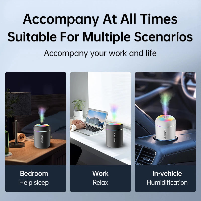180ml Mini Aroma Diffuser & Humidifier - USB Ultrasonic Mist with Color-Changing LED Night Light, Whisper-Quiet for Bedroom, Office & Car