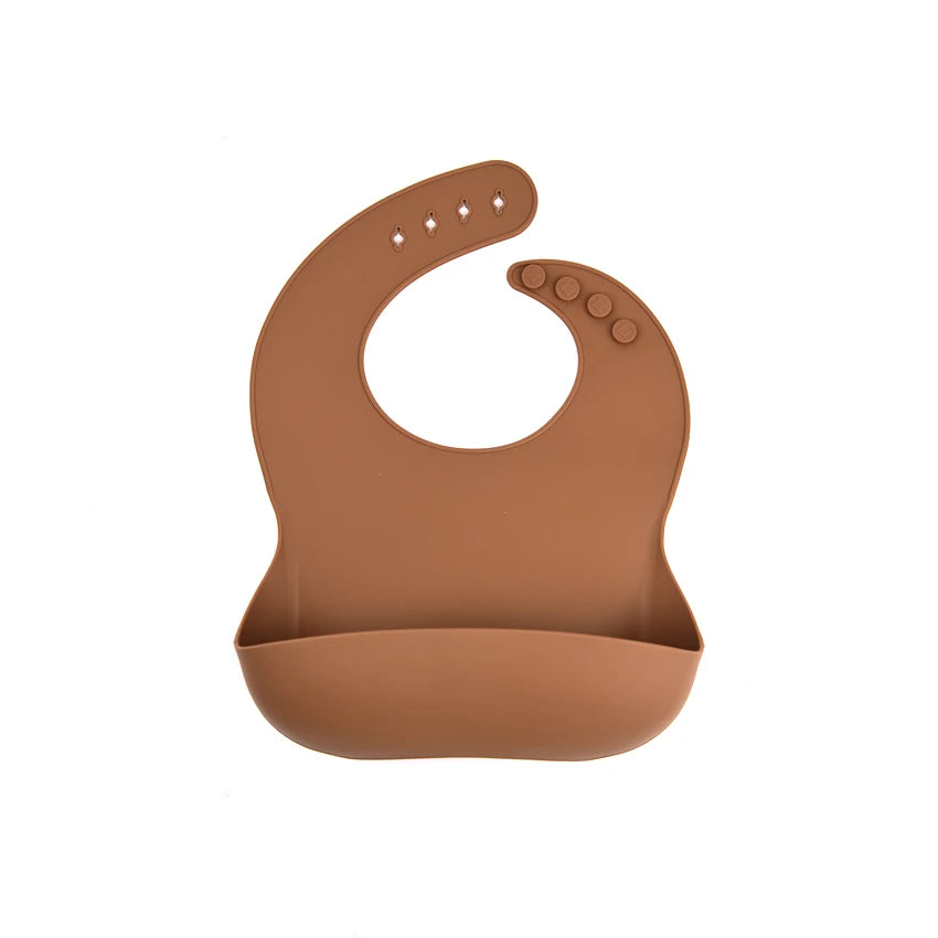 Silicone Baby Feeding Bib with Deep Food Catcher - Waterproof, Adjustable, Dishwasher-Safe in 10 Modern Colors