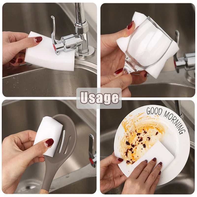 Magic Cleaning Sponge Bulk Pack (50 or 100 pcs) - Melamine Foam Eraser, Removes Scuffs, Stains, Grime with Just Water