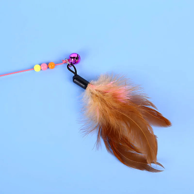 Interactive Cat Teasing Wand - Feather + Bell + Plush Mouse Wire Toy, 14 Color Variants for Indoor Play & Exercise