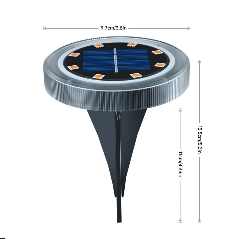 Solar Ground Disk Lights — 8 Pack, Bright, Waterproof, Outdoor, Garden, Pathway