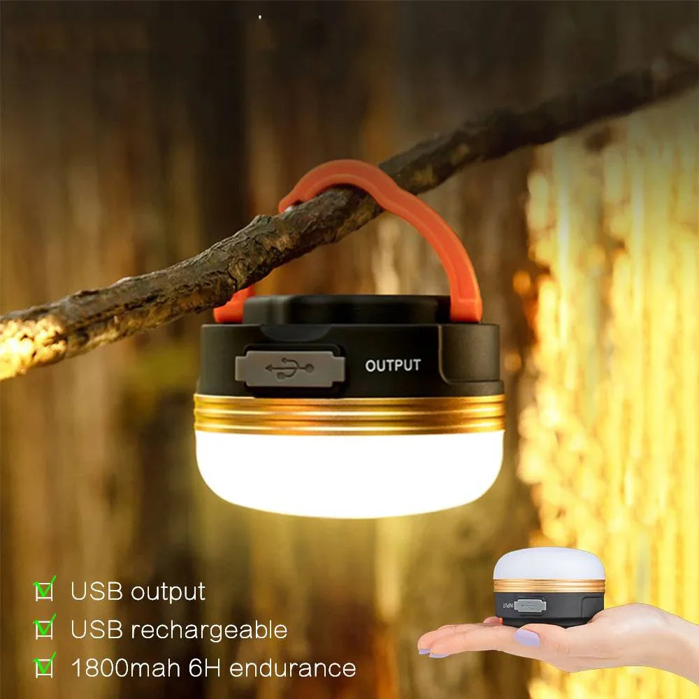 USB Rechargeable LED Camping Lantern - 1800mAh Hanging Tent Light, Power Bank, Emergency, Hiking & Outdoor Work Light