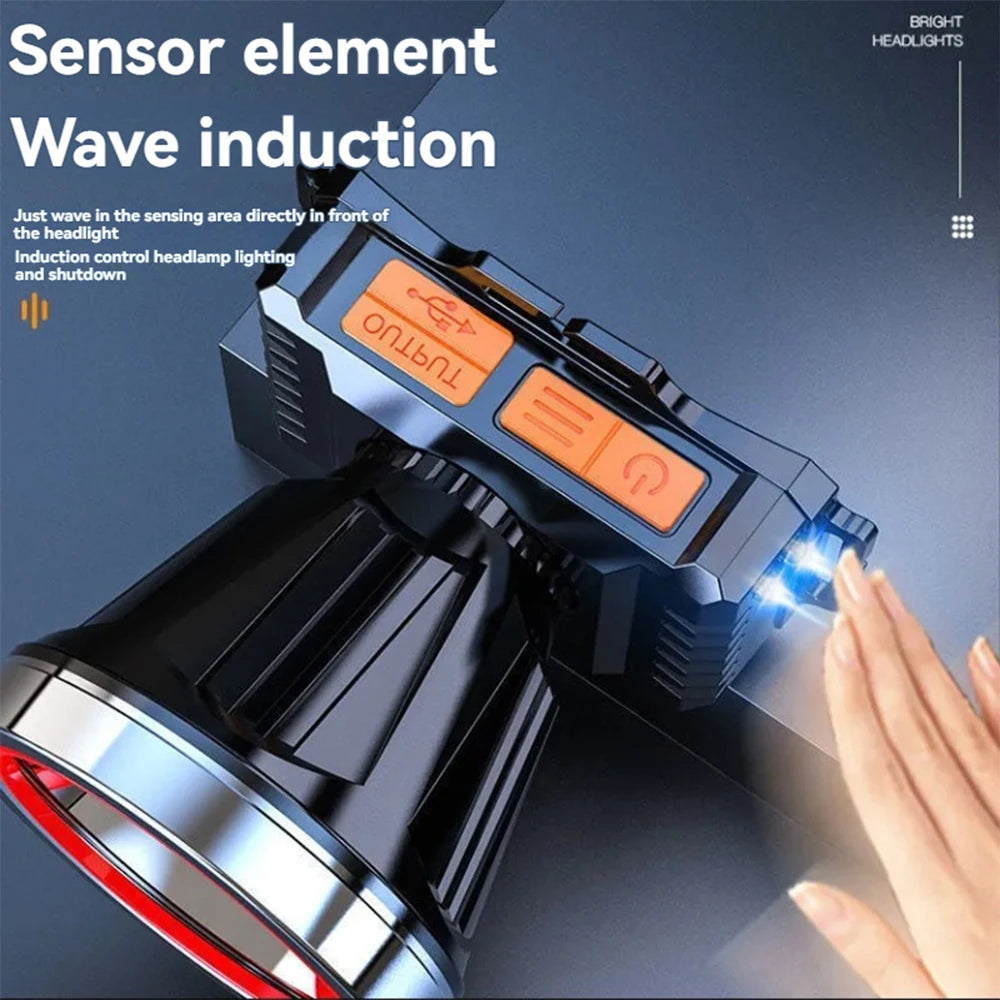 LED Headlamp — Motion Sensor, Rechargeable, Waterproof, Lightweight, Bright