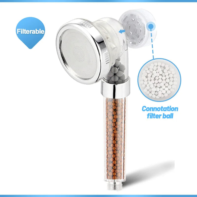 High-Pressure 3-Mode Filter Shower Head - Anion Mineral Bead Filtration, Water-Saving, Spa-Style Nozzle (Universal Fit)