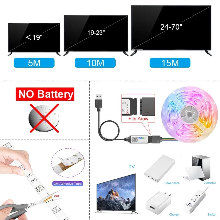Smart RGB LED Strip Lights with Music Sync - WiFi/Bluetooth App Control, 16M Colors, Bedroom Gaming TV Backlight Decor (1m-30m)