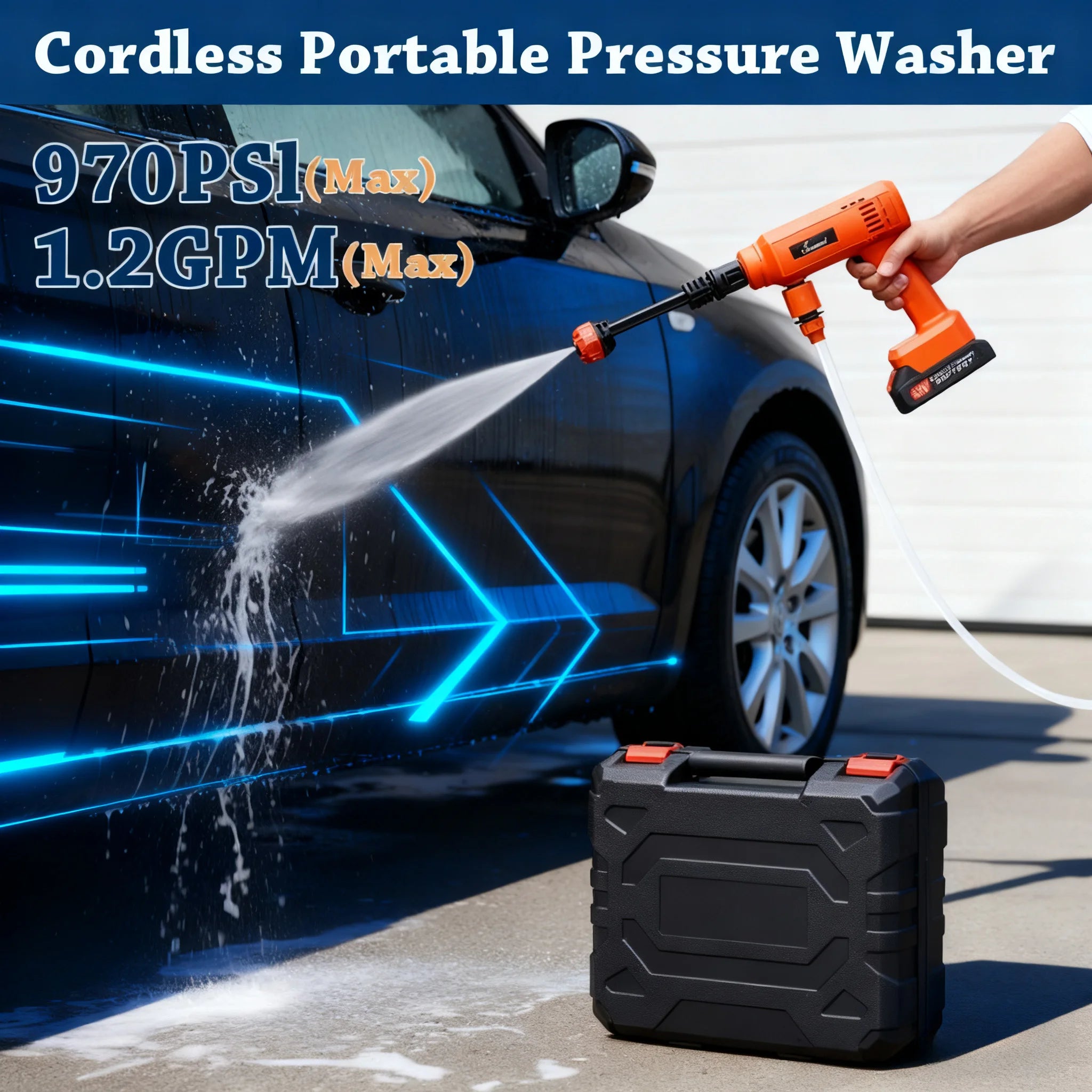 Cordless Pressure Washer — Portable, Handheld, Car Wash, Deck Cleaning, Patio, Sidewalk