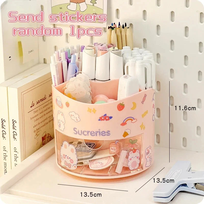 Rotating Desk Organizer - Multi-Compartment Pen Holder, 360 Spinning Office Stationary Caddy, Pencil Storage Box, Home Office Desktop Organizer