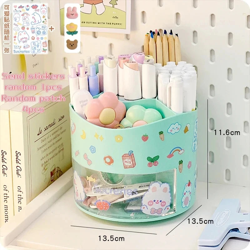 Rotating Desk Organizer - Multi-Compartment Pen Holder, 360 Spinning Office Stationary Caddy, Pencil Storage Box, Home Office Desktop Organizer