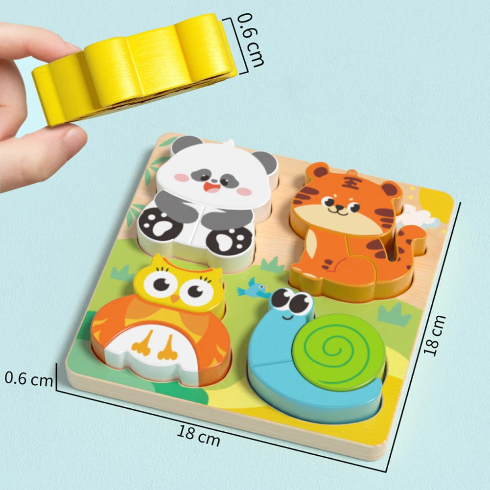 4-in-1 Wooden Animal Puzzle Set - Montessori Cognitive Jigsaw Learning Toy for Toddlers Ages 1-4, Develops Shape & Color Recognition